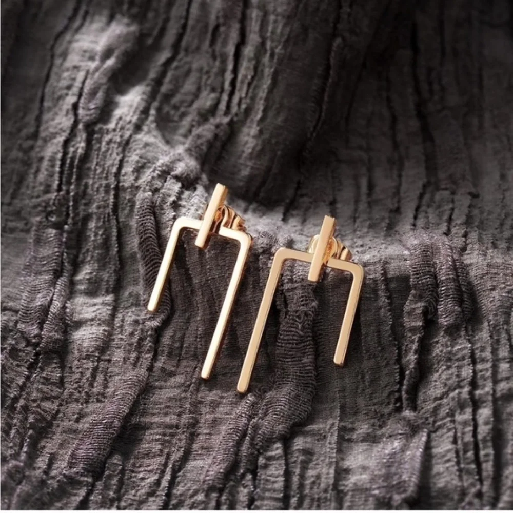 GOLD 14k Gold Plated Geometric Bar Stud Earrings